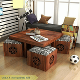 Trueliving Cozy Wood Brown Table Stool (Table H 30 x W 34 x D 18 Stool H 18 x W 16 x D 14)